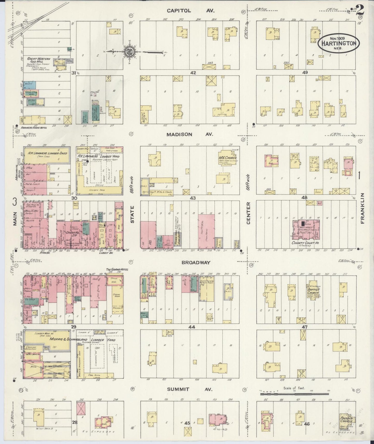 Sanborn Fire Insurance Map from Hartington, Cedar County, Nebraska (1909), Sheet #0002 - Historic Sanborn Fire Insurance Map Print, vintage old map wall art, antique decor, genealogy gift, Nebraska Nebraska map