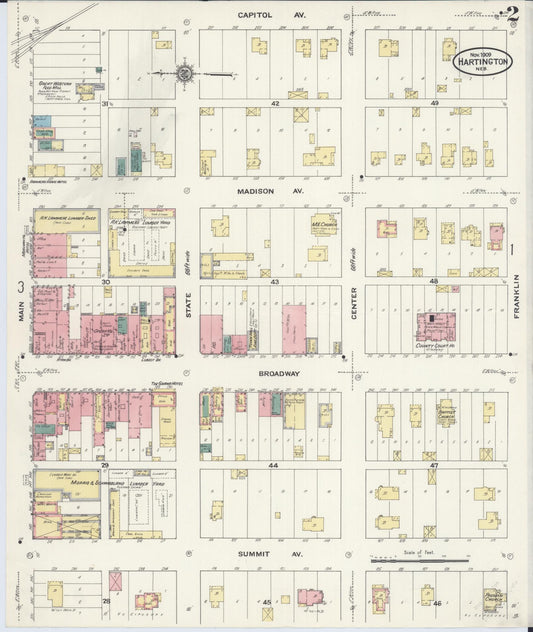 Sanborn Fire Insurance Map from Hartington, Cedar County, Nebraska (1909), Sheet #0002 - Historic Sanborn Fire Insurance Map Print, vintage old map wall art, antique decor, genealogy gift, Nebraska Nebraska map