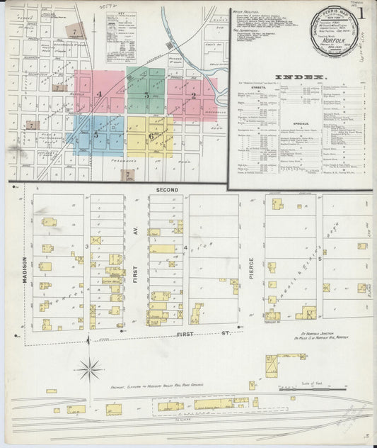 Sanborn Fire Insurance Map from Norfolk, Madison County, Nebraska (1897), Sheet #0001 - Historic Sanborn Fire Insurance Map Print, vintage old map wall art, antique decor, genealogy gift, Nebraska Nebraska map