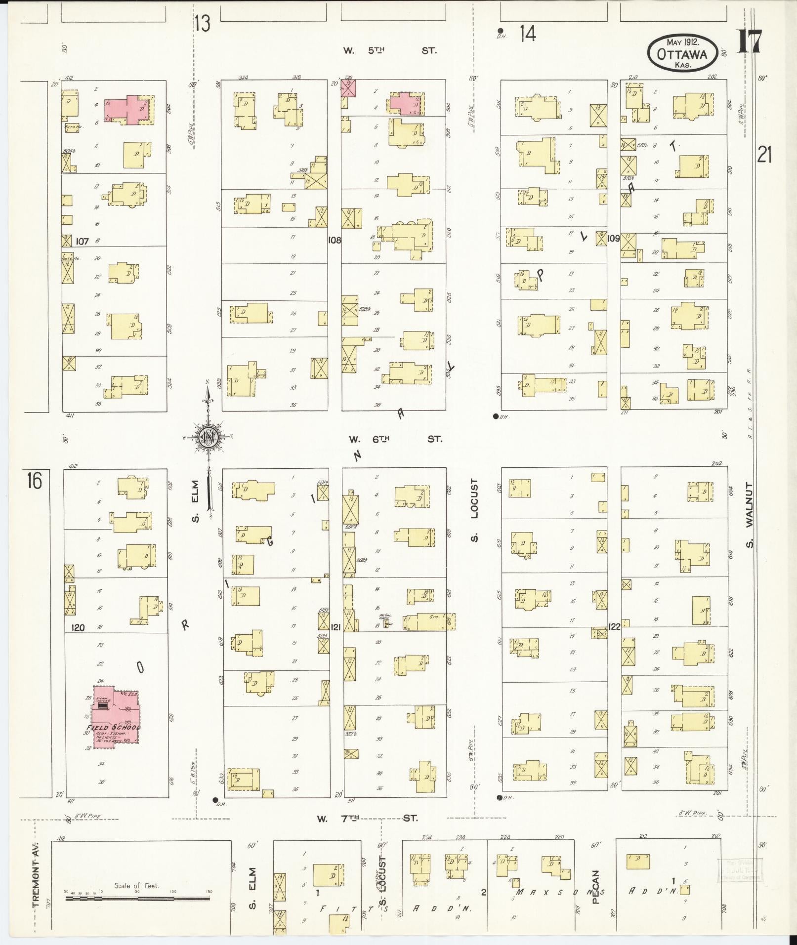 Sanborn Fire Insurance Map from Ottawa, Franklin County, Kansas (1912), Sheet #0017 - Historic Sanborn Fire Insurance Map Print, vintage old map wall art, antique decor, genealogy gift, Kansas Kansas map