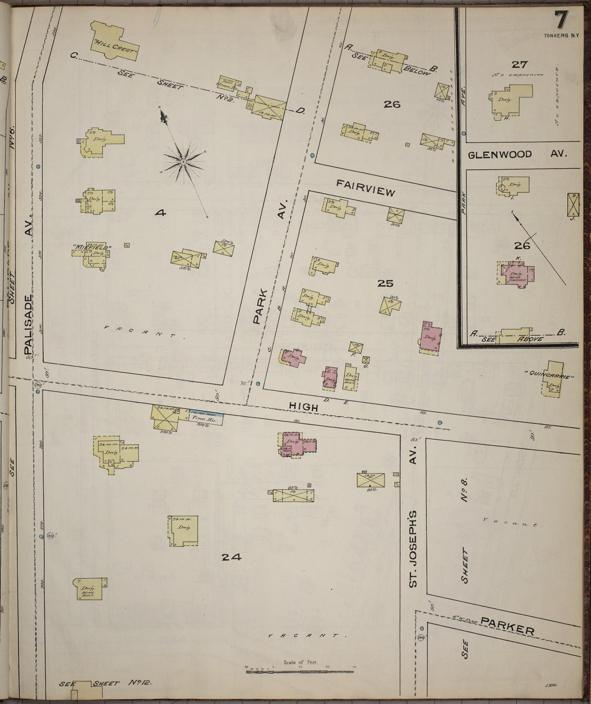 Sanborn Fire Insurance Map from Yonkers, Westchester County, New York (1886), Sheet #0007 - Historic Sanborn Fire Insurance Map Print, vintage old map wall art, antique decor, genealogy gift, New York New York map