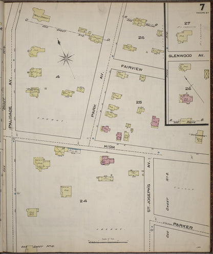 Sanborn Fire Insurance Map from Yonkers, Westchester County, New York (1886), Sheet #0007 - Historic Sanborn Fire Insurance Map Print, vintage old map wall art, antique decor, genealogy gift, New York New York map
