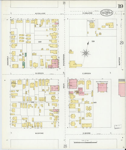 Sanborn Fire Insurance Map from Columbia, Richland County, South Carolina (1904), Sheet #0019 - Complete Map Set gallery image, historic Sanborn map, vintage wall art, South Carolina South Carolina