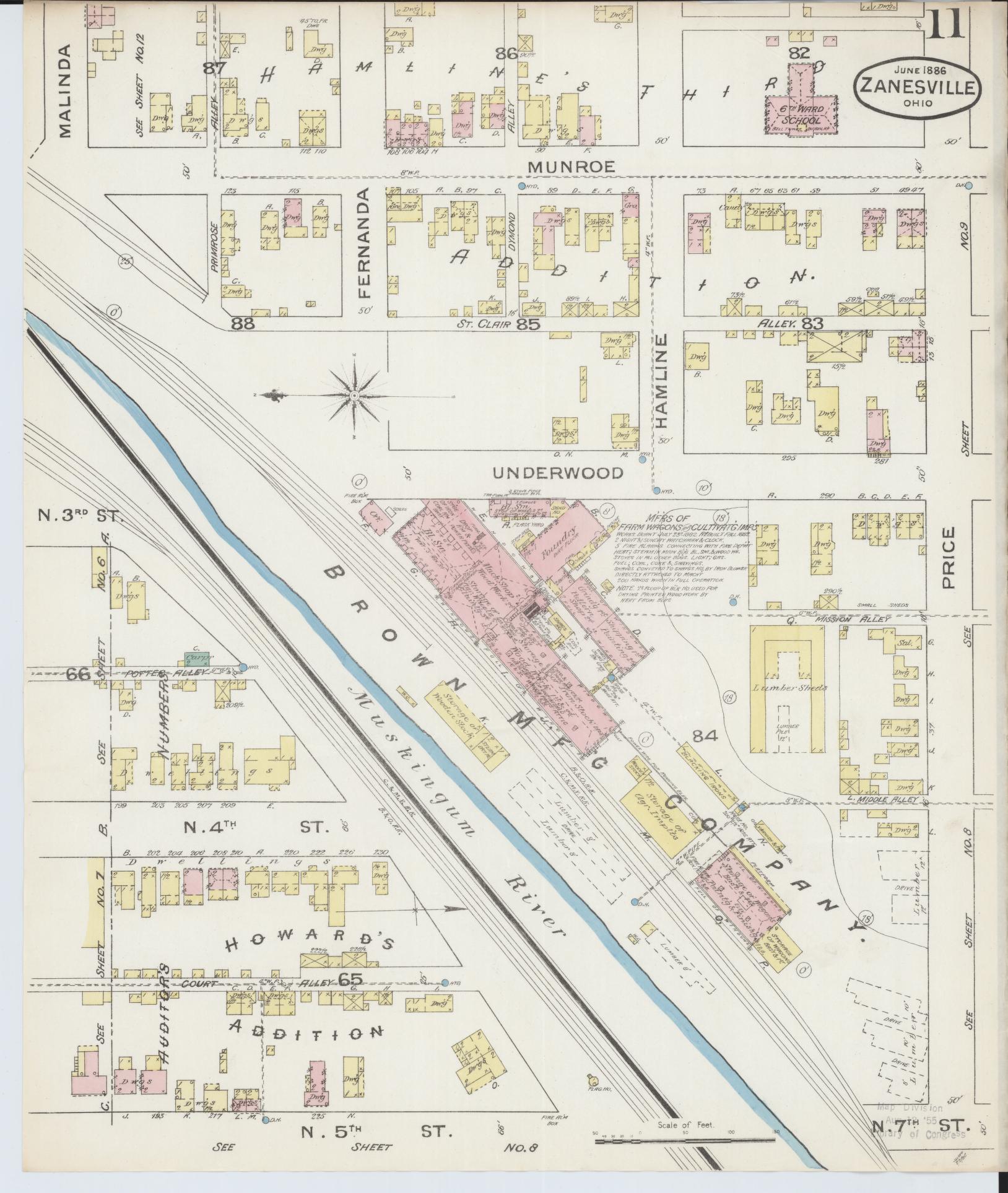 Sanborn Fire Insurance Map from Zanesville, Muskingum County, Ohio (1886), Sheet #0011 - Complete Map Set gallery image, historic Sanborn map, vintage wall art, Ohio Ohio