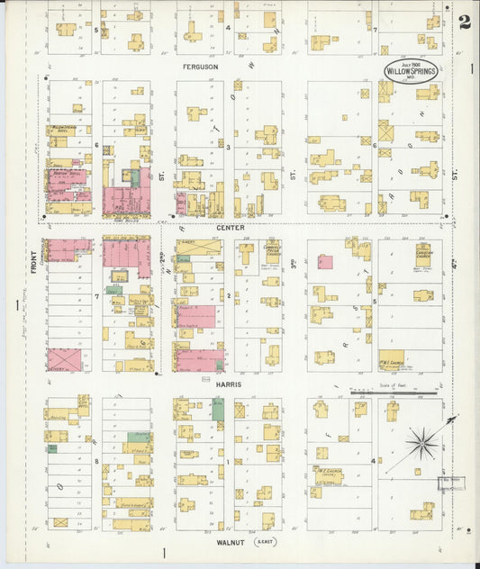 Sanborn Fire Insurance Map from Willow Springs, Howell County, Missouri (1900), Sheet #0002 - Historic Sanborn Fire Insurance Map Print, vintage old map wall art, antique decor, genealogy gift, Missouri Missouri map