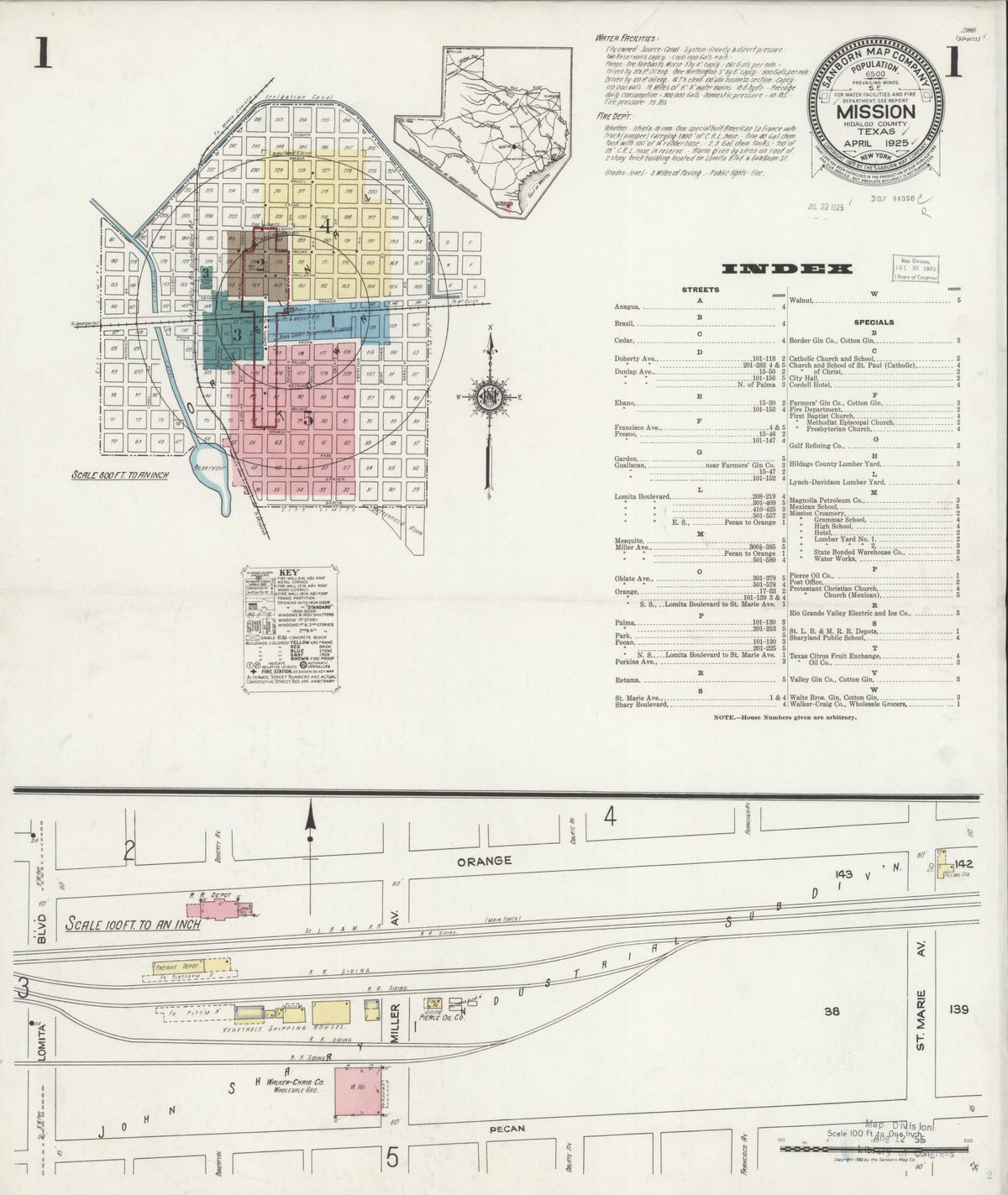 Sanborn Fire Insurance Map from Mission, Hidalgo County, Texas (1925), Sheet #0001 - Historic Sanborn Fire Insurance Map Print, vintage old map wall art, antique decor, genealogy gift, Texas Texas map