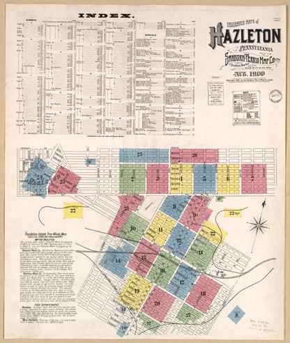 Sanborn Fire Insurance Map from Hazleton, Luzerne County, Pennsylvania (1900), Sheet #0001 - Historic Sanborn Fire Insurance Map Print, vintage old map wall art, antique decor, genealogy gift, Pennsylvania Pennsylvania map