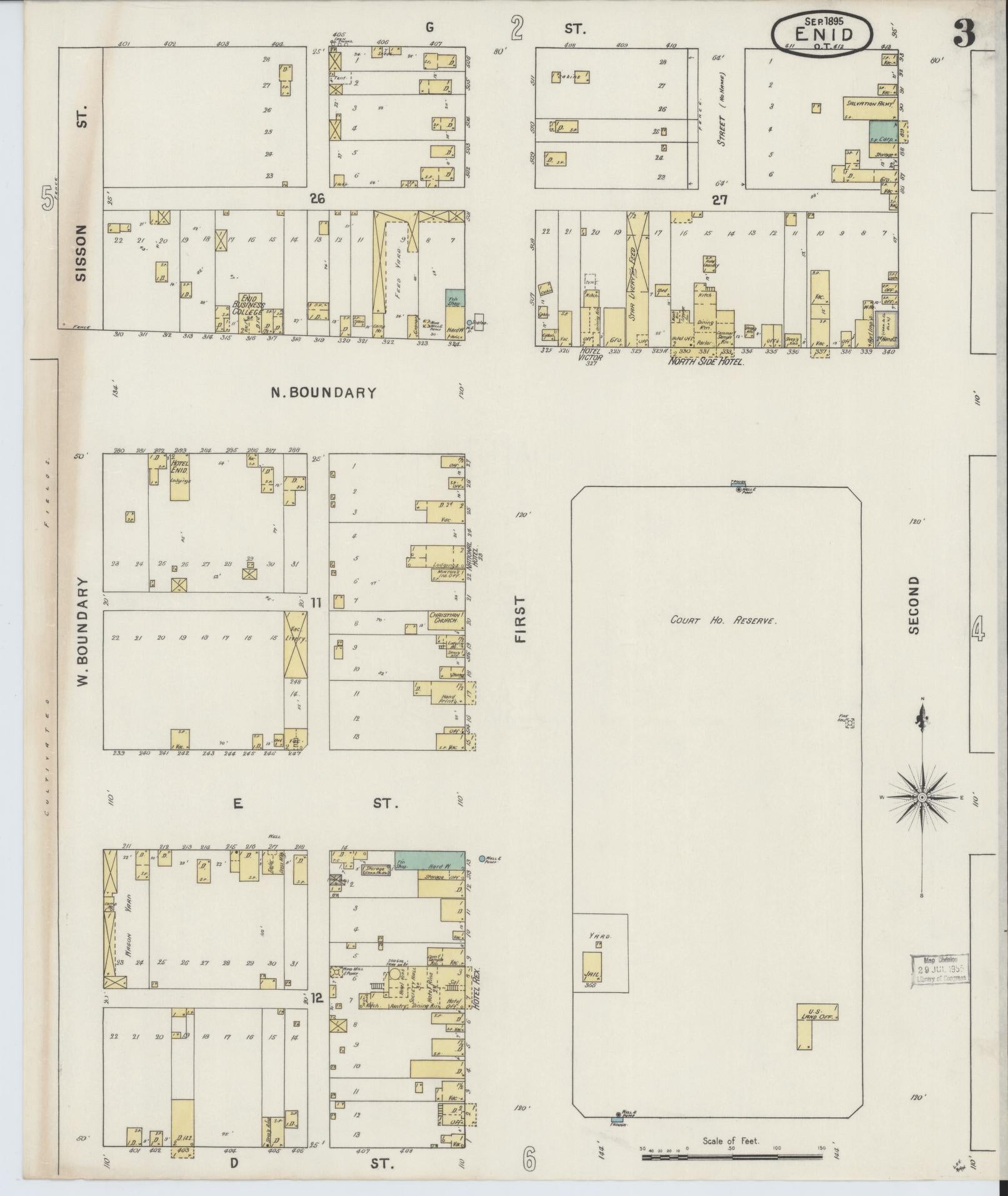 Sanborn Fire Insurance Map from Enid, Garfield County, Oklahoma (1895), Sheet #0003 - Complete Map Set gallery image, historic Sanborn map, vintage wall art, Oklahoma Oklahoma