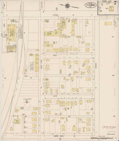 Sanborn Fire Insurance Map from Fillmore, Ventura County, California (1918), Sheet #0007 - Complete Map Set gallery image, historic Sanborn map, vintage wall art, California California