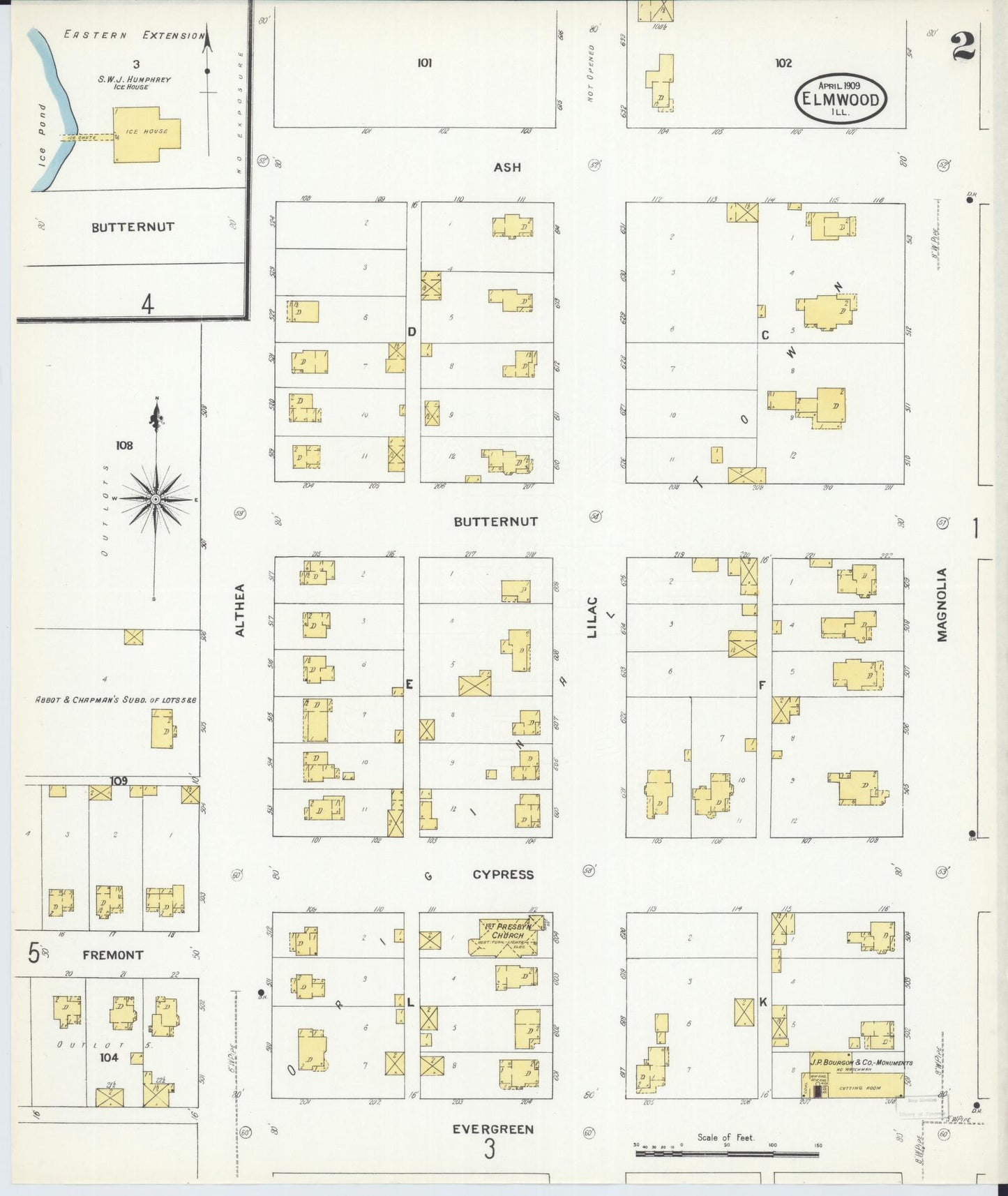 Sanborn Fire Insurance Map from Elmwood, Peoria County, Illinois (1909), Sheet #0002 - Complete Map Set gallery image, historic Sanborn map, vintage wall art, Illinois Illinois