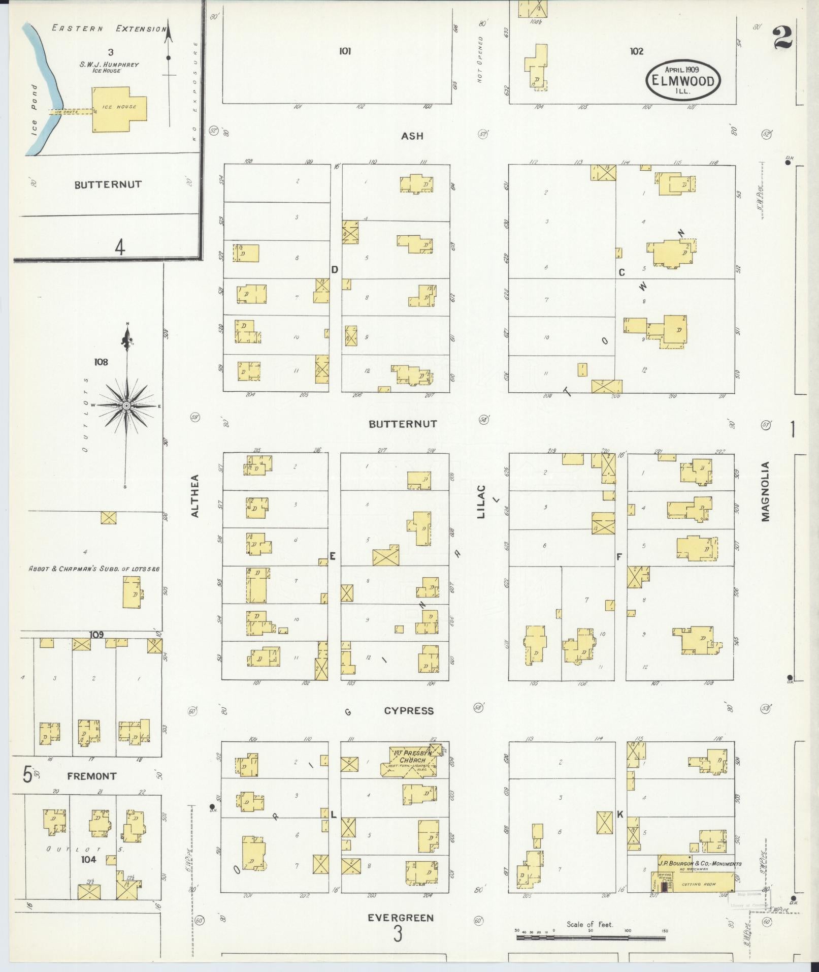 Sanborn Fire Insurance Map from Elmwood, Peoria County, Illinois (1909), Sheet #0002 - Complete Map Set gallery image, historic Sanborn map, vintage wall art, Illinois Illinois