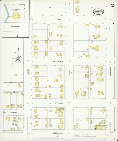 Sanborn Fire Insurance Map from Elmwood, Peoria County, Illinois (1909), Sheet #0002 - Complete Map Set gallery image, historic Sanborn map, vintage wall art, Illinois Illinois