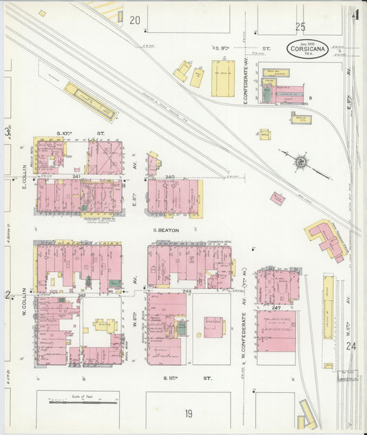Sanborn Fire Insurance Map from Corsicana, Navarro County, Texas (1910), Sheet #0004 - Historic Sanborn Fire Insurance Map Print, vintage old map wall art, antique decor, genealogy gift, Texas Texas map