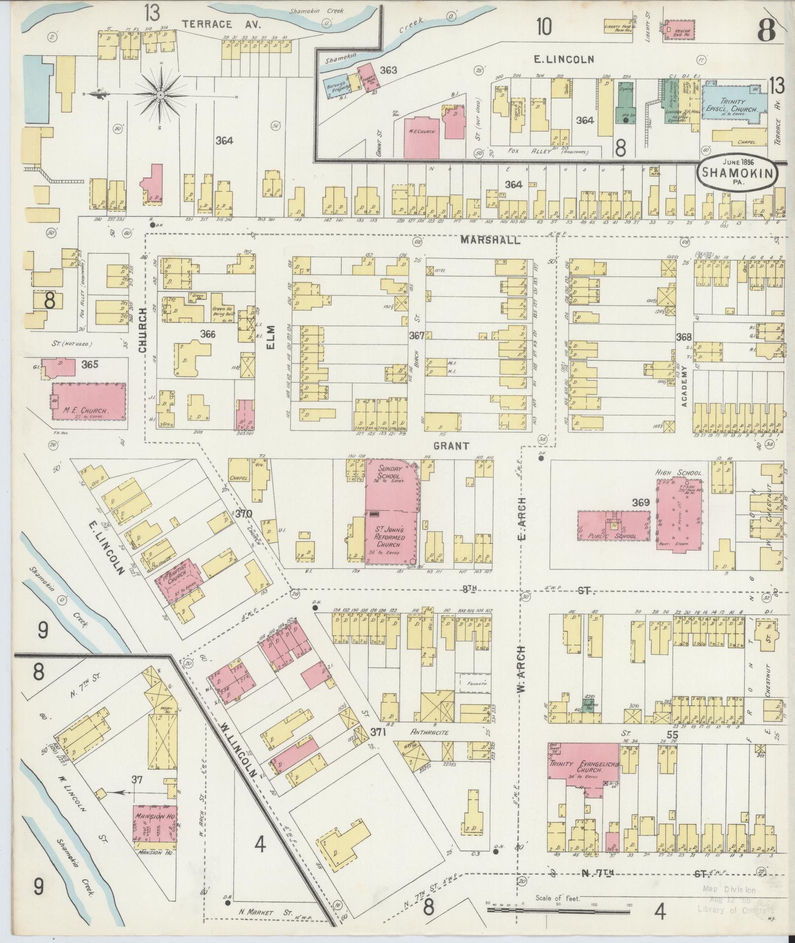 Sanborn Fire Insurance Map from Shamokin, Northumberland County, Pennsylvania (1896), Sheet #0008 - Complete Map Set gallery image, historic Sanborn map, vintage wall art, Pennsylvania Pennsylvania