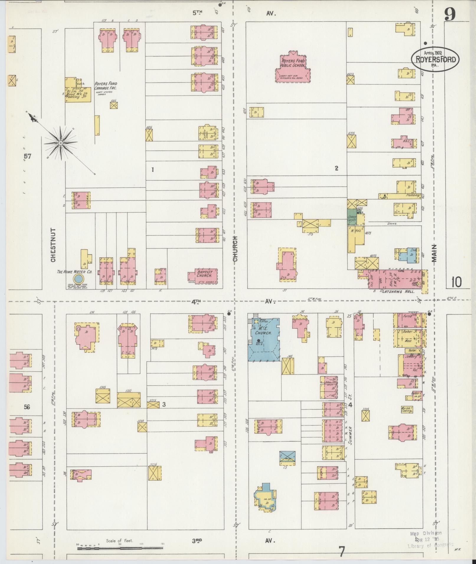 Sanborn Fire Insurance Map from Royersford, Montgomery County, Pennsylvania (1902), Sheet #0009 - Historic Sanborn Fire Insurance Map Print, vintage old map wall art, antique decor, genealogy gift, Pennsylvania Pennsylvania map