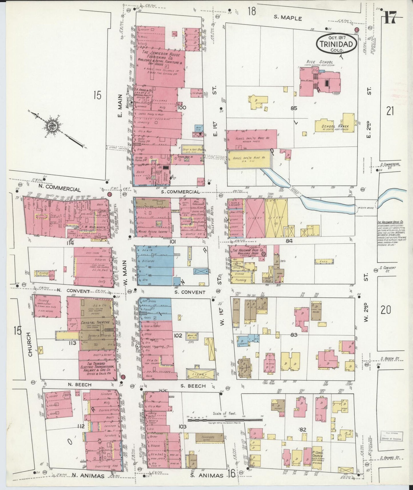 Sanborn Fire Insurance Map from Trinidad, Las Animas County, Colorado (1917), Sheet #0017 - Complete Map Set gallery image, historic Sanborn map, vintage wall art, Colorado Colorado