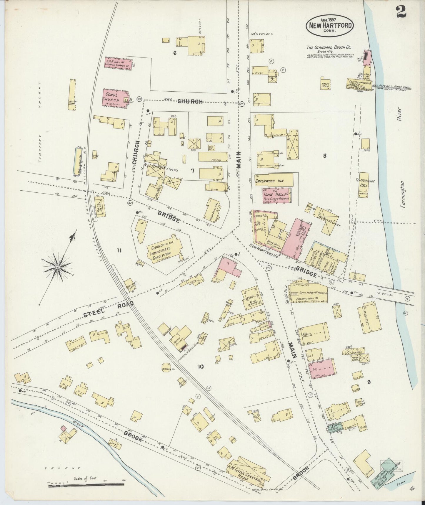 Sanborn Fire Insurance Map from New Hartford, Litchfield County, Connecticut (1897), Sheet #0002 - Complete Map Set gallery image, historic Sanborn map, vintage wall art, Connecticut Connecticut