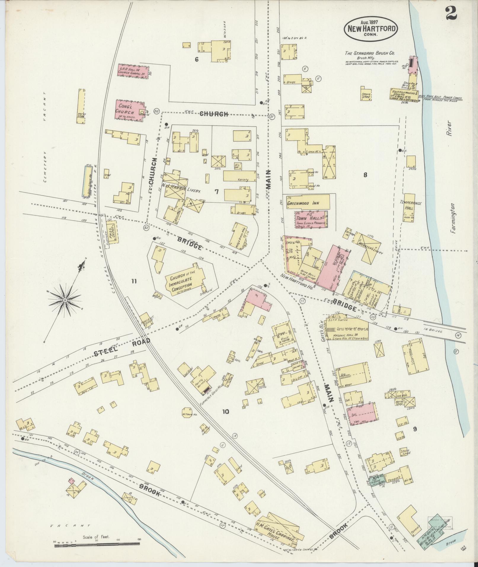 Sanborn Fire Insurance Map from New Hartford, Litchfield County, Connecticut (1897), Sheet #0002 - Complete Map Set gallery image, historic Sanborn map, vintage wall art, Connecticut Connecticut