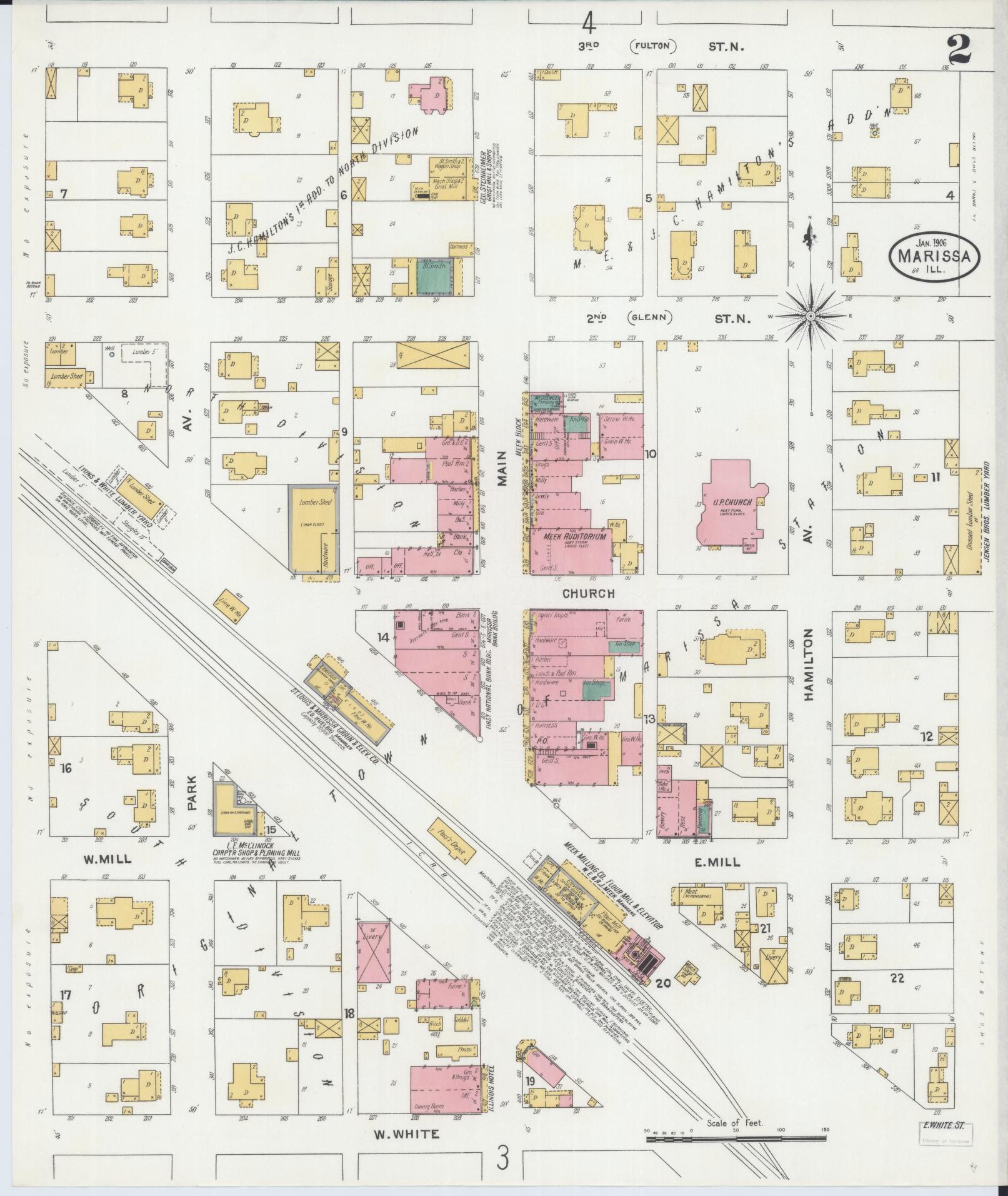 Sanborn Fire Insurance Map from Marissa, Saint Clair County, Illinois (1906), Sheet #0002 - Complete Map Set gallery image, historic Sanborn map, vintage wall art, Illinois Illinois