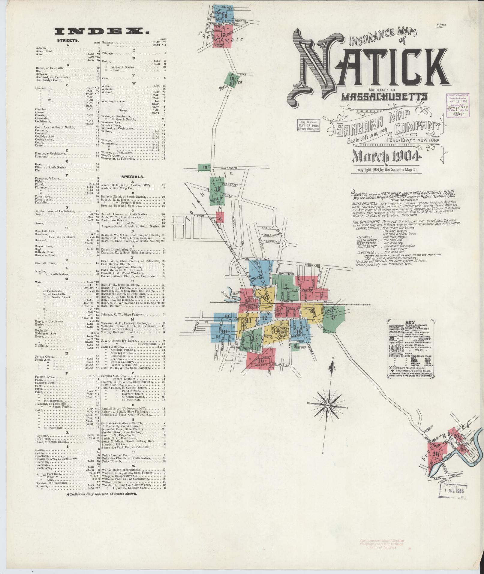 Sanborn Fire Insurance Map from Natick, Middlesex County, Massachusetts. (1904) – Historic Sanborn Fire Insurance Map Print