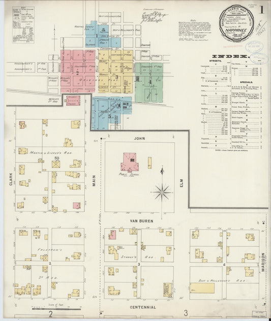 Sanborn Fire Insurance Map from Nappanee, Elkhart County, Indiana (1898), Sheet #0001 - Historic Sanborn Fire Insurance Map Print, vintage old map wall art, antique decor, genealogy gift, Indiana Indiana map