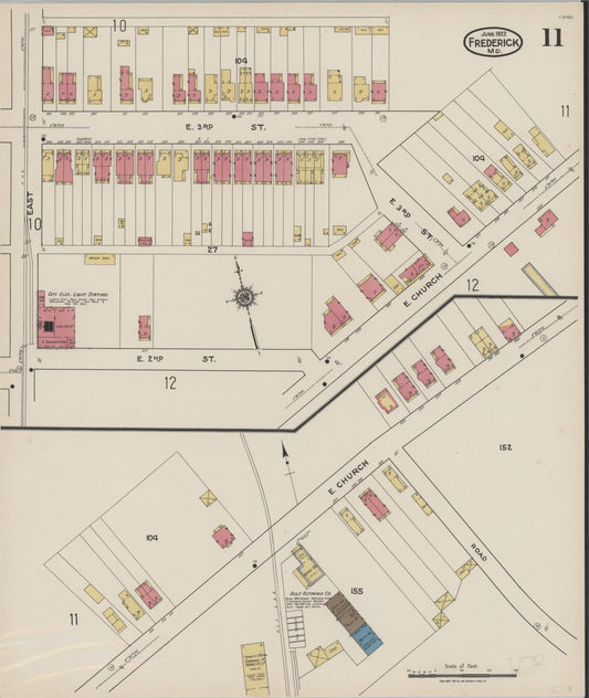 Sanborn Fire Insurance Map from Frederick, Frederick County, Maryland (1922), Sheet #0011 - Historic Sanborn Fire Insurance Map Print, vintage old map wall art