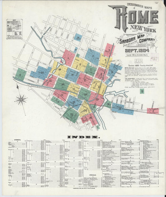 Sanborn Fire Insurance Map from Rome, Oneida County, New York (1904), Sheet #0001 - Historic Sanborn Fire Insurance Map Print, vintage old map wall art, antique decor, genealogy gift, New York New York map