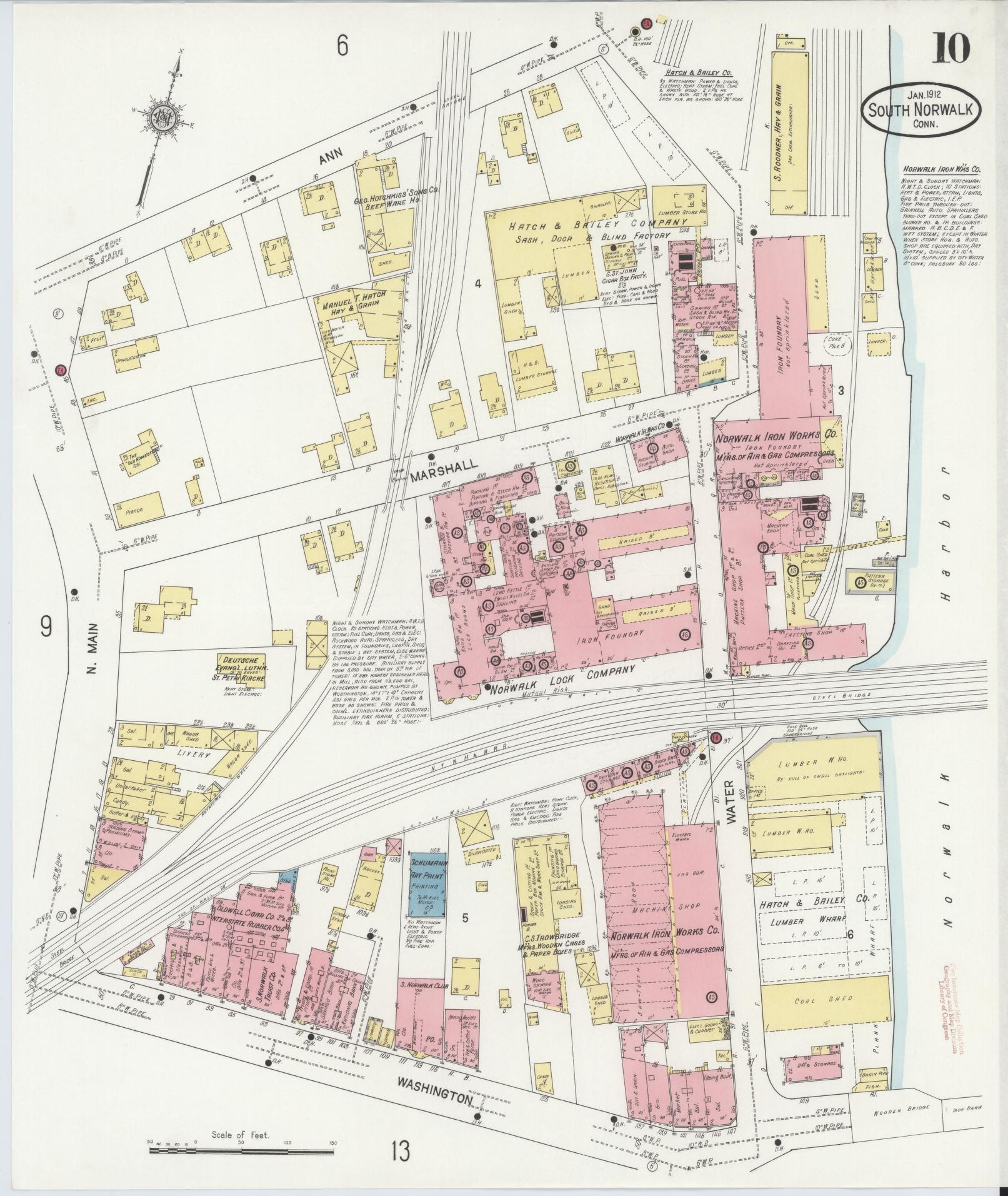 Sanborn Fire Insurance Map from South Norwalk, Fairfield County, Connecticut (1912), Sheet #0010 - Complete Map Set gallery image, historic Sanborn map, vintage wall art, Connecticut Connecticut