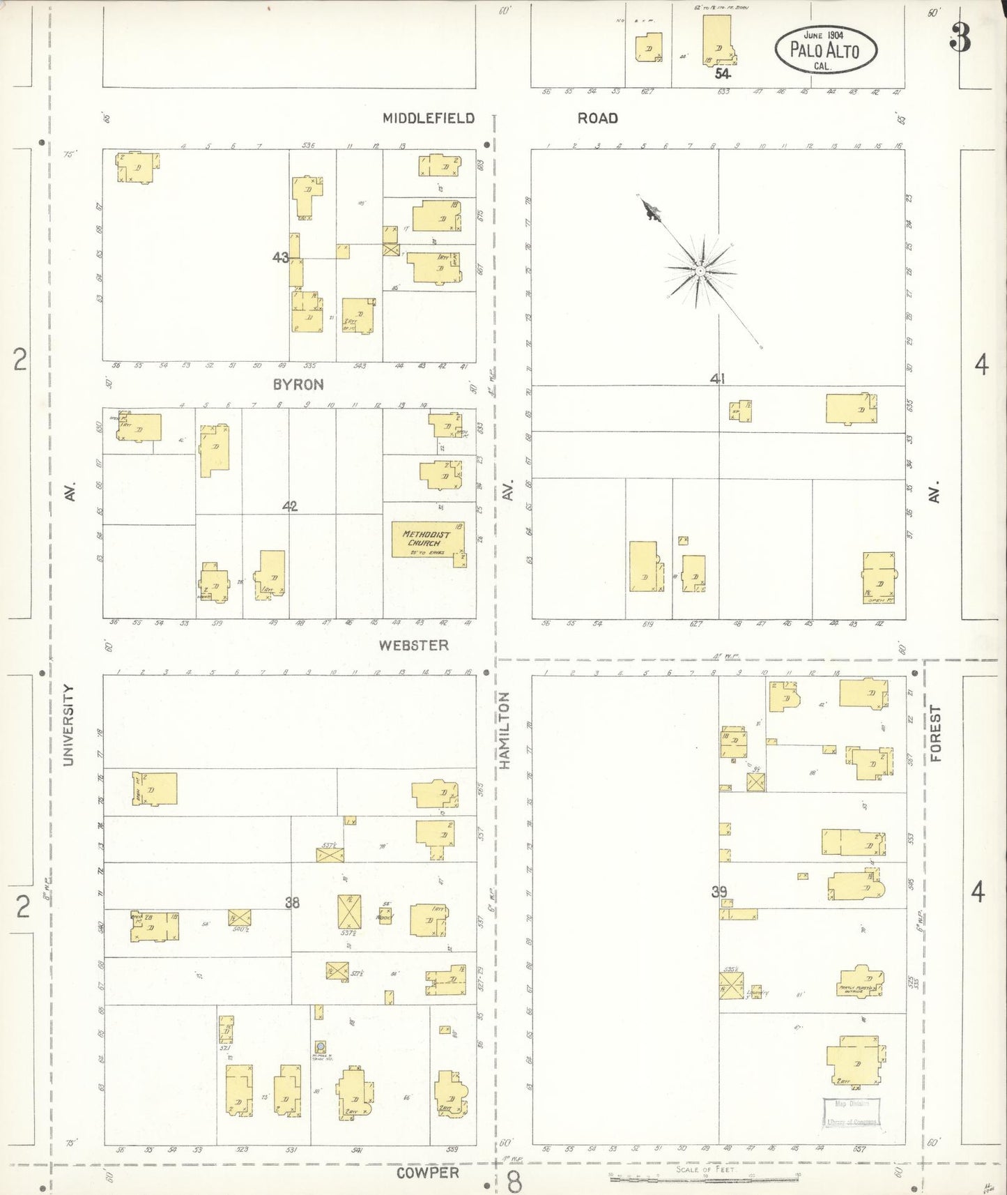 Sanborn Fire Insurance Map from Palo Alto, Santa Clara County, California (1904), Sheet #0003 - Complete Map Set gallery image, historic Sanborn map, vintage wall art, California California