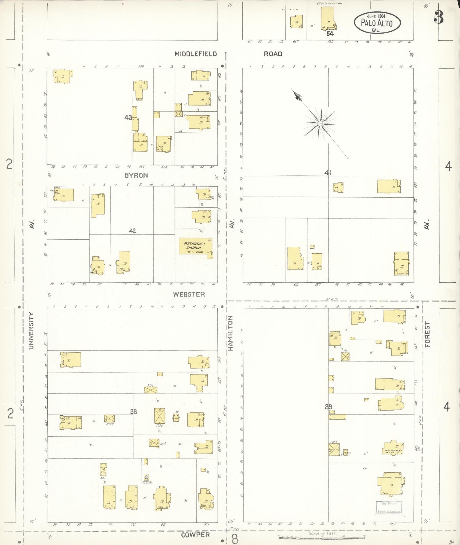Sanborn Fire Insurance Map from Palo Alto, Santa Clara County, California (1904), Sheet #0003 - Complete Map Set gallery image, historic Sanborn map, vintage wall art, California California