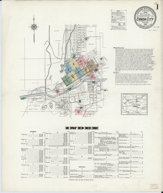 Sanborn Fire Insurance Map from Canon City, Fremont County, Colorado (1914), Sheet #0001 - Historic Sanborn Fire Insurance Map Print, vintage old map wall art, antique decor, genealogy gift, Colorado Colorado map