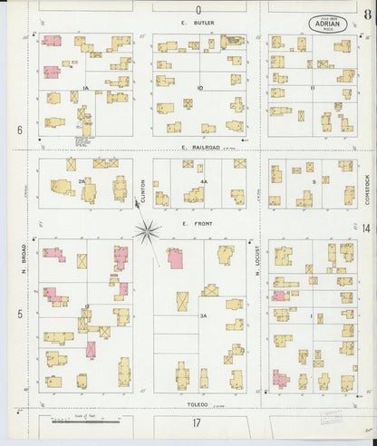 Sanborn Fire Insurance Map from Adrian, Lenawee County, Michigan (1899), Sheet #0008 - Complete Map Set gallery image, historic Sanborn map, vintage wall art, Michigan Michigan
