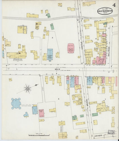 Sanborn Fire Insurance Map from Great Barrington, Berkshire County, Massachusetts (1895), Sheet #0004 - Historic Sanborn Fire Insurance Map Print, vintage old map wall art, antique decor, genealogy gift, Massachusetts Massachusetts map
