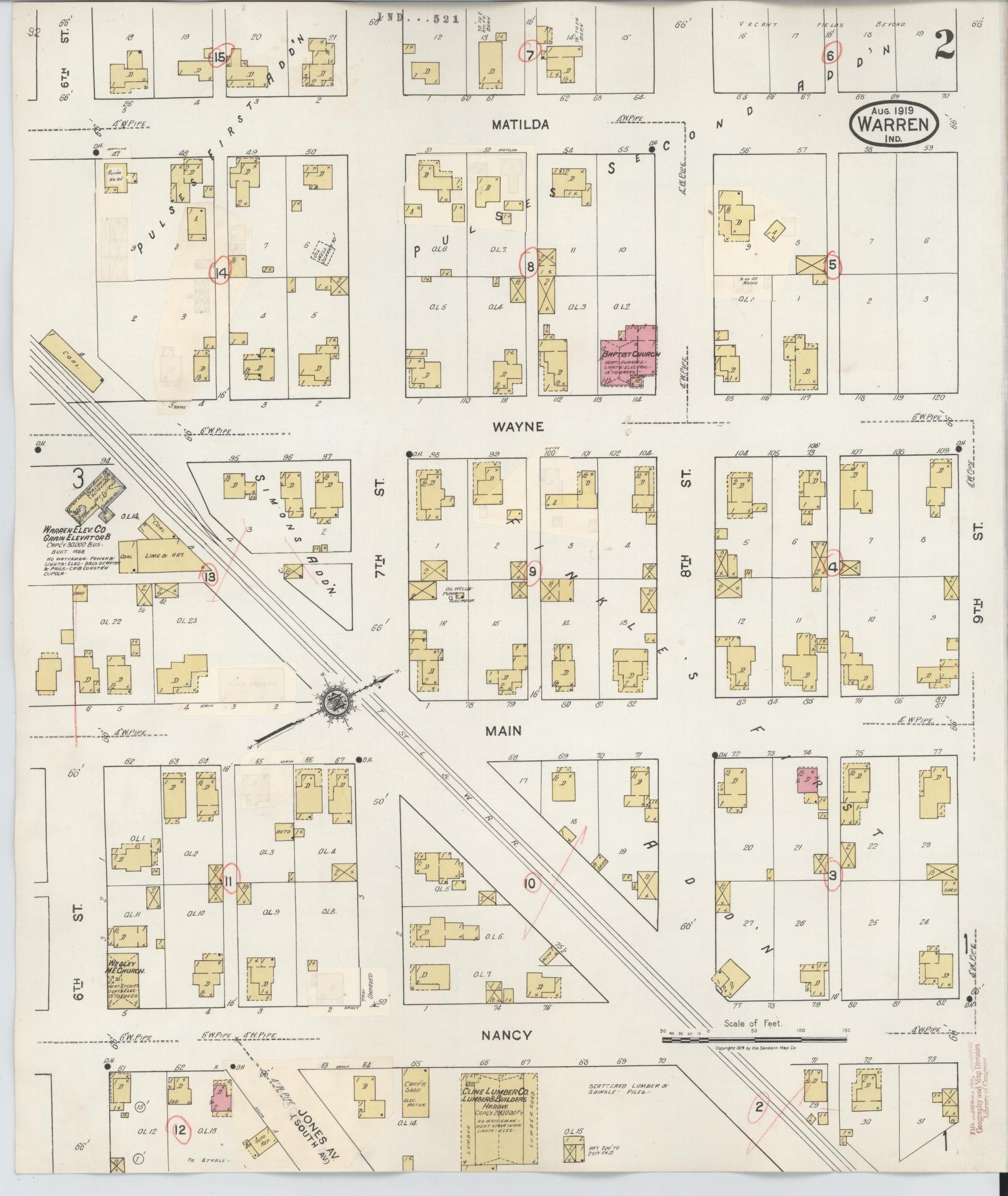 Sanborn Fire Insurance Map from Warren, Huntington County, Indiana (1932), Sheet #0002 - Complete Map Set gallery image, historic Sanborn map, vintage wall art, Indiana Indiana