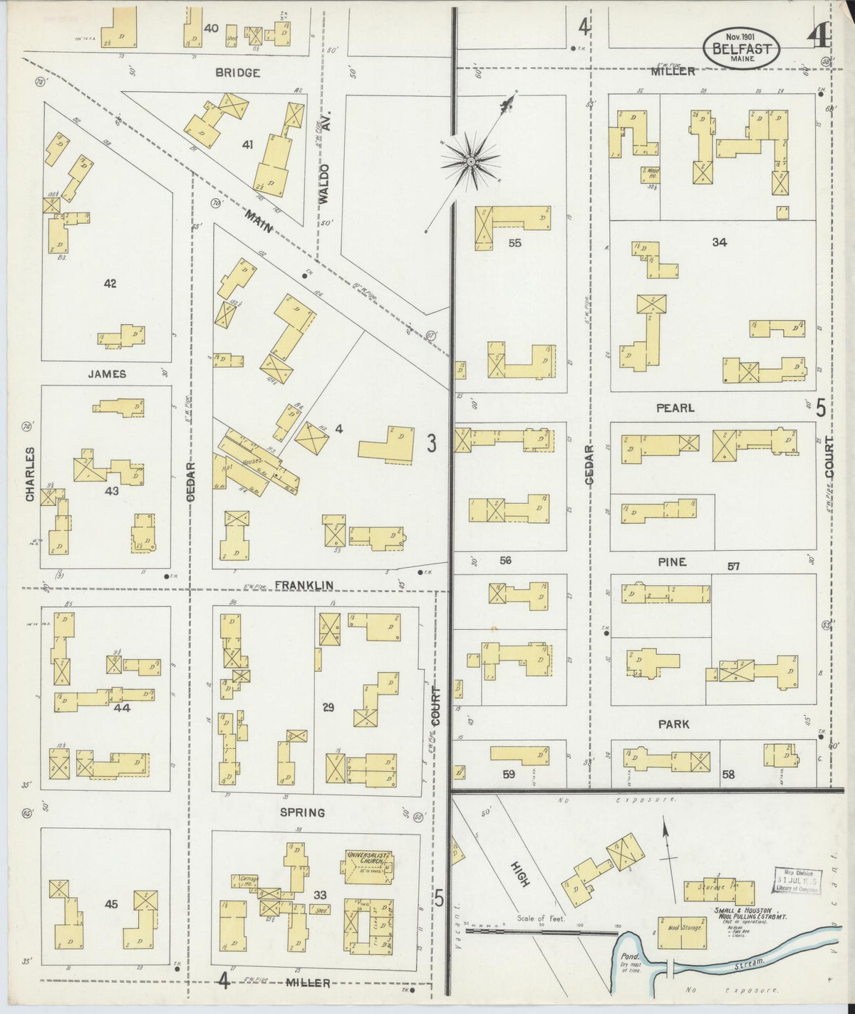 Sanborn Fire Insurance Map from Belfast, Waldo County, Maine (1901), Sheet #0004 - Complete Map Set gallery image, historic Sanborn map, vintage wall art, Maine Maine