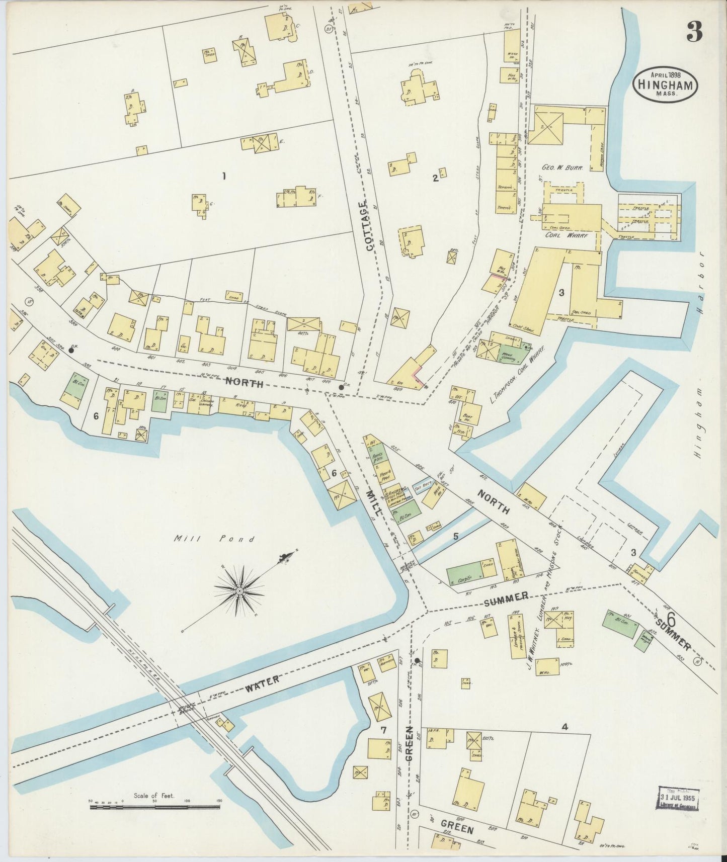 Sanborn Fire Insurance Map from Hingham, Plymouth County, Massachusetts (1898), Sheet #0003 - Complete Map Set gallery image, historic Sanborn map, vintage wall art, Massachusetts Massachusetts