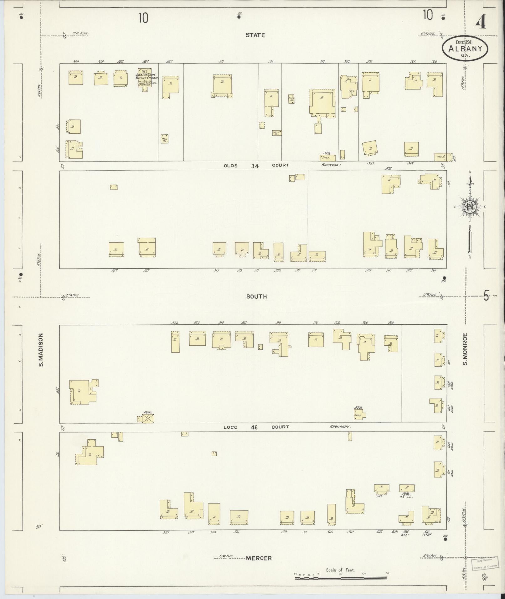 Sanborn Fire Insurance Map from Albany, Dougherty County, Georgia (1911), Sheet #0004 - Complete Map Set gallery image, historic Sanborn map, vintage wall art, Georgia Georgia