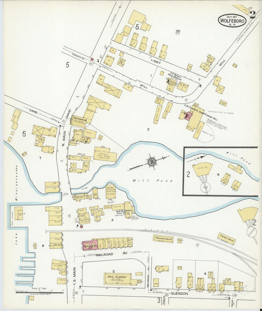 Sanborn Fire Insurance Map from Wolfeboro, Carroll County, New Hampshire (1917), Sheet #0002 - Historic Sanborn Fire Insurance Map Print, vintage old map wall art, antique decor, genealogy gift, New Hampshire New Hampshire map
