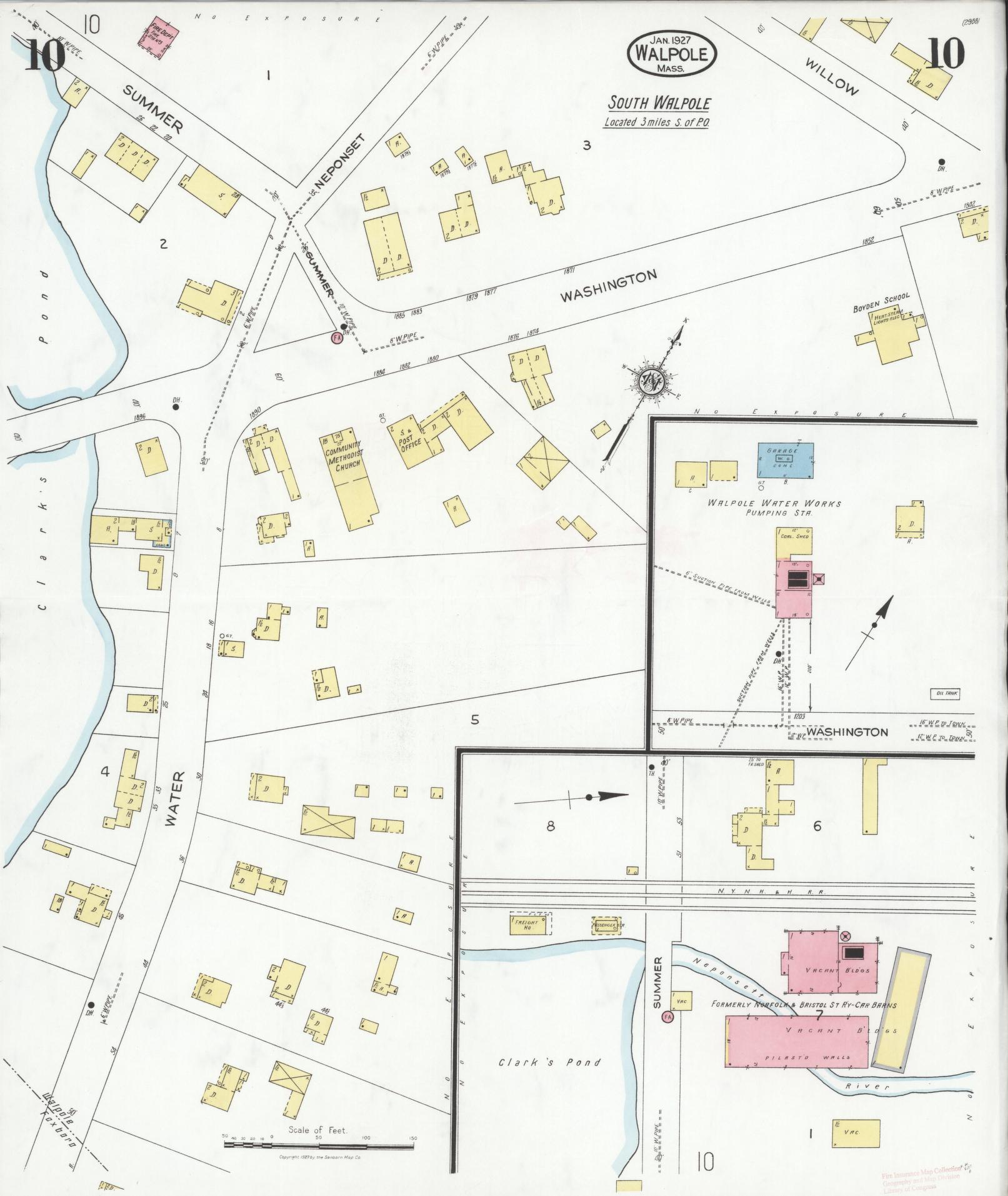Sanborn Fire Insurance Map from Walpole, Norfolk County, Massachusetts (1927), Sheet #0010 - Complete Map Set gallery image, historic Sanborn map, vintage wall art, Massachusetts Massachusetts