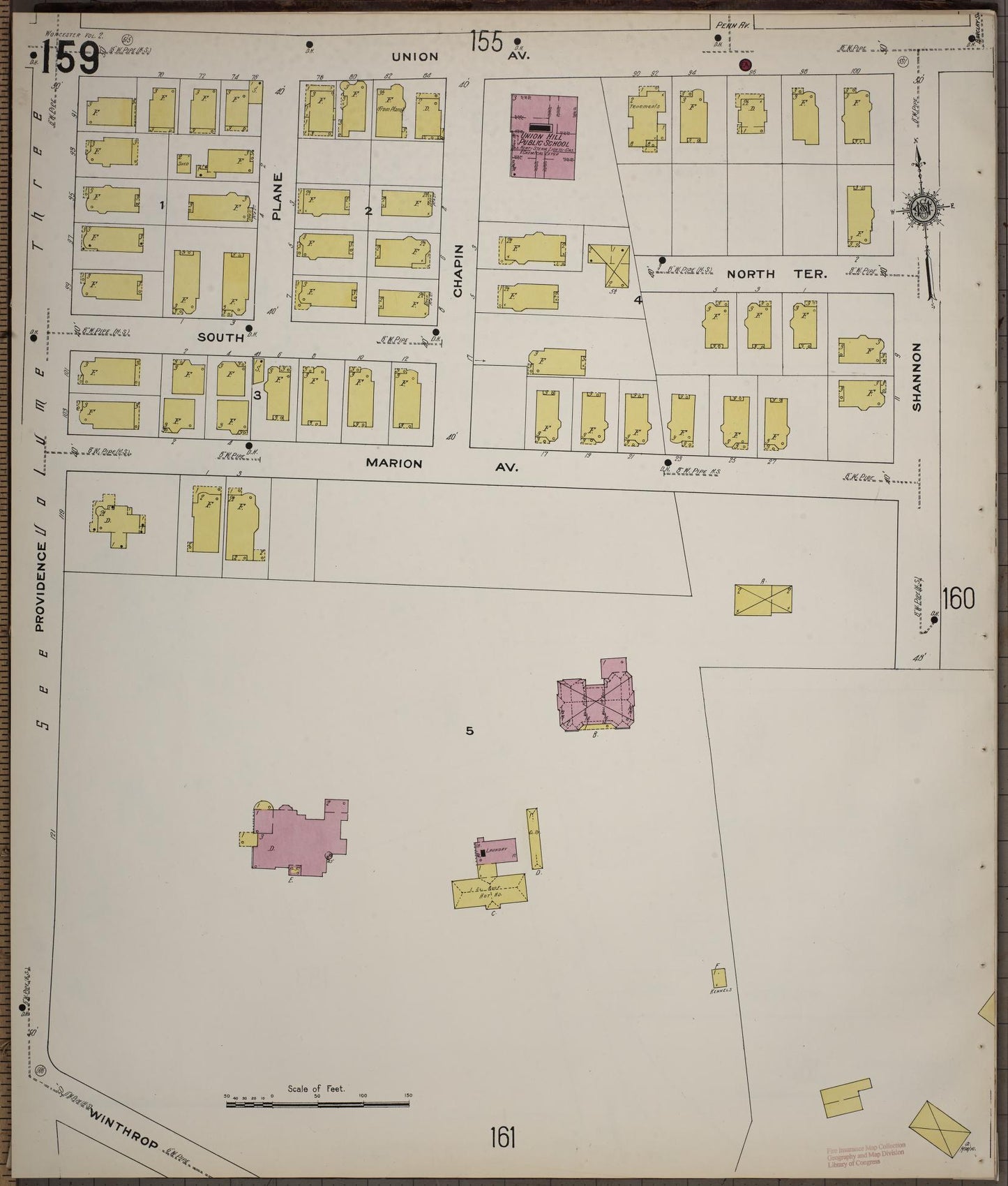 Sanborn Fire Insurance Map from Worcester, Worcester County, Massachusetts (1910), Sheet #0159 - Complete Map Set gallery image, historic Sanborn map, vintage wall art, Massachusetts Massachusetts