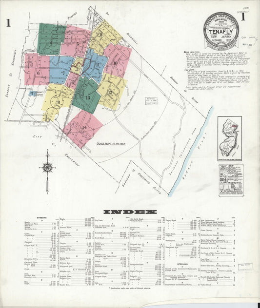 Sanborn Fire Insurance Map from Tenafly, Bergen County, New Jersey (1923), Sheet #0001 - Complete Map Set gallery image, historic Sanborn map, vintage wall art, New Jersey New Jersey
