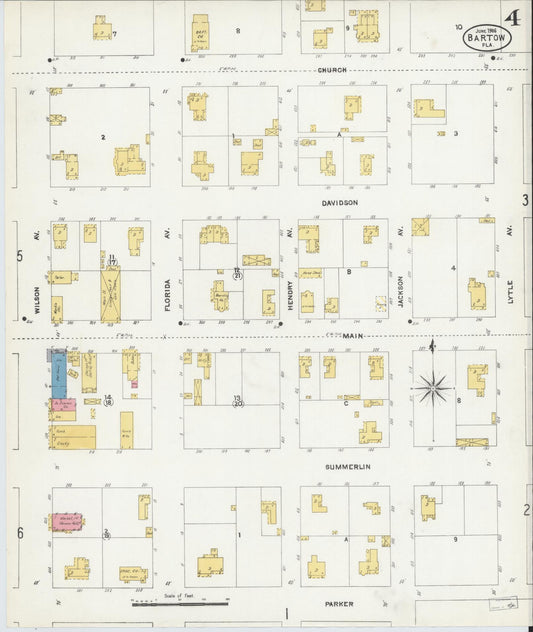 Sanborn Fire Insurance Map from Bartow, Polk County, Florida (1906), Sheet #0004 - Historic Sanborn Fire Insurance Map Print, vintage old map wall art, antique decor, genealogy gift, Florida Florida map
