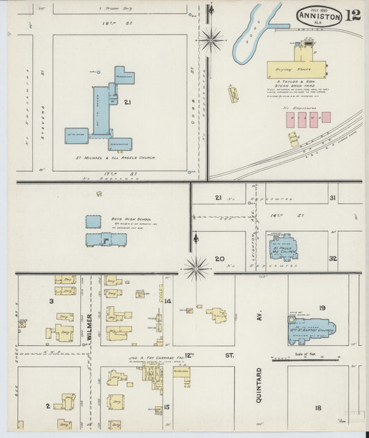 Sanborn Fire Insurance Map from Anniston, Calhoun County, Alabama (1890), Sheet #0012 - Historic Sanborn Fire Insurance Map Print, vintage old map wall art, antique decor, genealogy gift, Alabama Alabama map