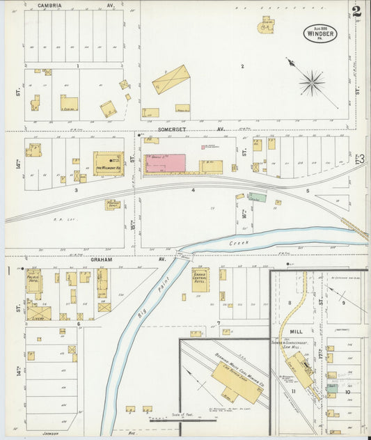 Sanborn Fire Insurance Map from Windber, Somerset County, Pennsylvania (1899), Sheet #0002 - Historic Sanborn Fire Insurance Map Print, vintage old map wall art, antique decor, genealogy gift, Pennsylvania Pennsylvania map