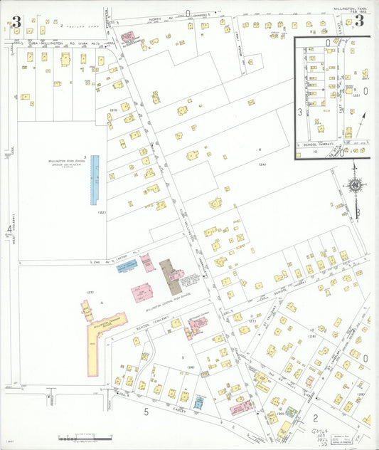 Sanborn Fire Insurance Map from Millington, Shelby County, Tennessee (1952), Sheet #0003 - Historic Sanborn Fire Insurance Map Print, vintage old map wall art, antique decor, genealogy gift, Tennessee Tennessee map