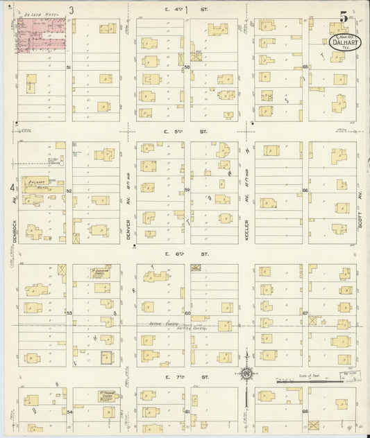 Sanborn Fire Insurance Map from Dalhart, Dallam And Hartley County, Texas (1913), Sheet #0005 - Historic Sanborn Fire Insurance Map Print, vintage old map wall art, antique decor, genealogy gift, Texas Texas map