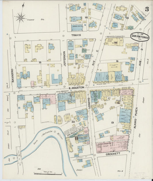 Sanborn Fire Insurance Map from San Antonio, Bexar County, Texas (1888), Sheet #0003 - Historic Sanborn Fire Insurance Map Print, vintage old map wall art, antique decor, genealogy gift, Texas Texas map