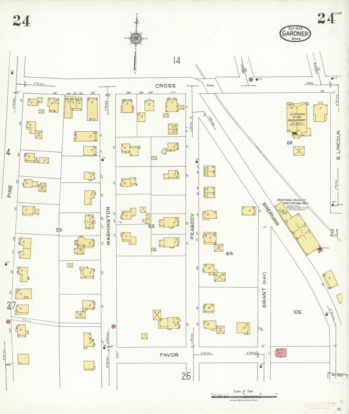 Sanborn Fire Insurance Map from Gardner, Worcester County, Massachusetts (1923), Sheet #0024 - Historic Sanborn Fire Insurance Map Print, vintage old map wall art, antique decor, genealogy gift, Massachusetts Massachusetts map