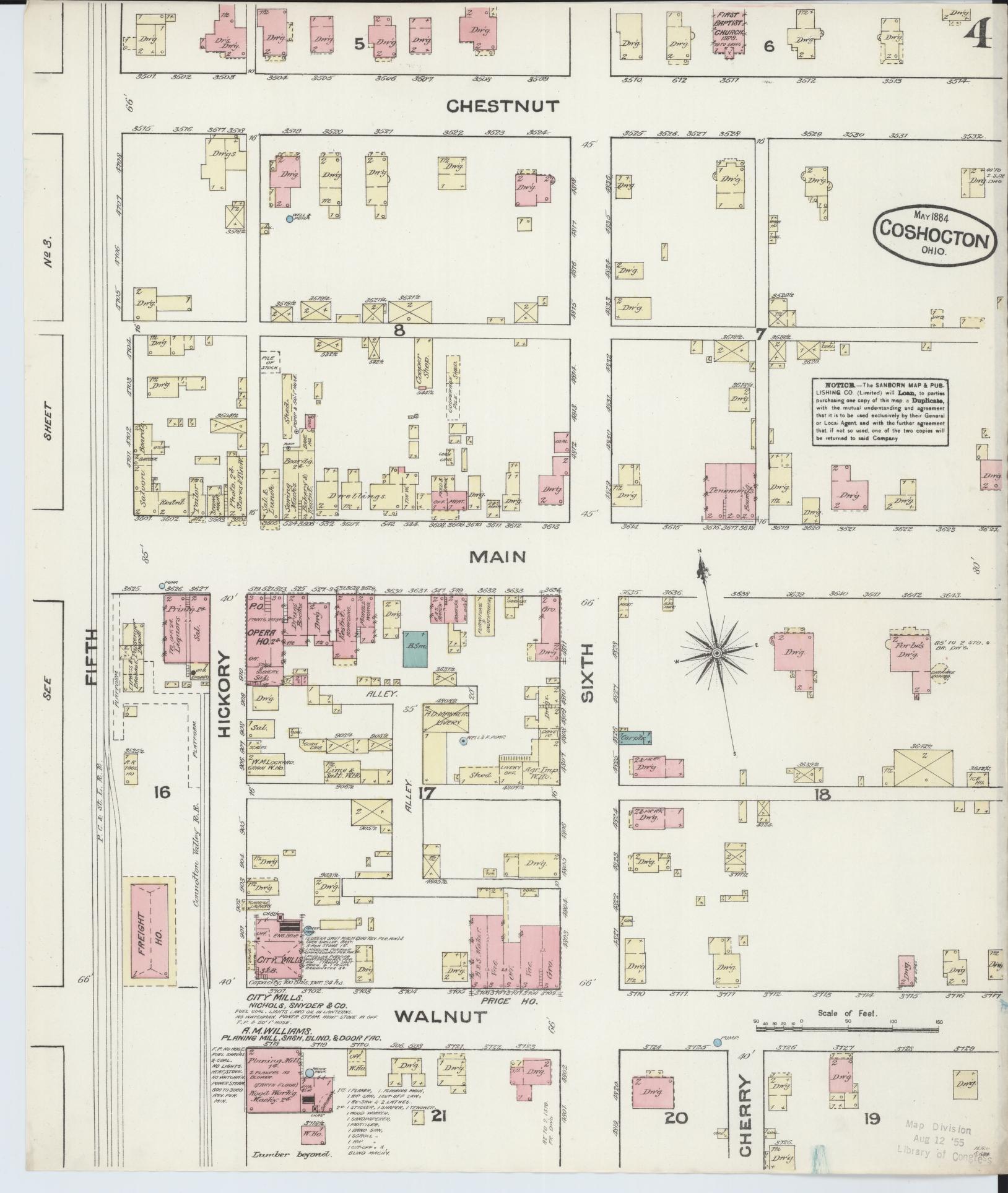 Sanborn Fire Insurance Map from Coshocton, Coshocton County, Ohio (1884), Sheet #0004 - Historic Sanborn Fire Insurance Map Print, vintage old map wall art, antique decor, genealogy gift, Ohio Ohio map