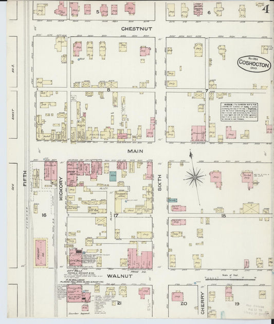 Sanborn Fire Insurance Map from Coshocton, Coshocton County, Ohio (1884), Sheet #0004 - Historic Sanborn Fire Insurance Map Print, vintage old map wall art, antique decor, genealogy gift, Ohio Ohio map